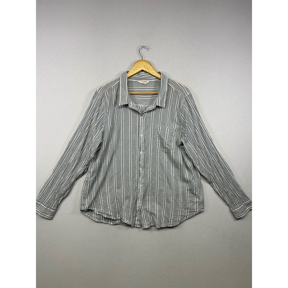 Boho Coastal Lucky Brand Womens XL White Blue Striped Button Down Shirt